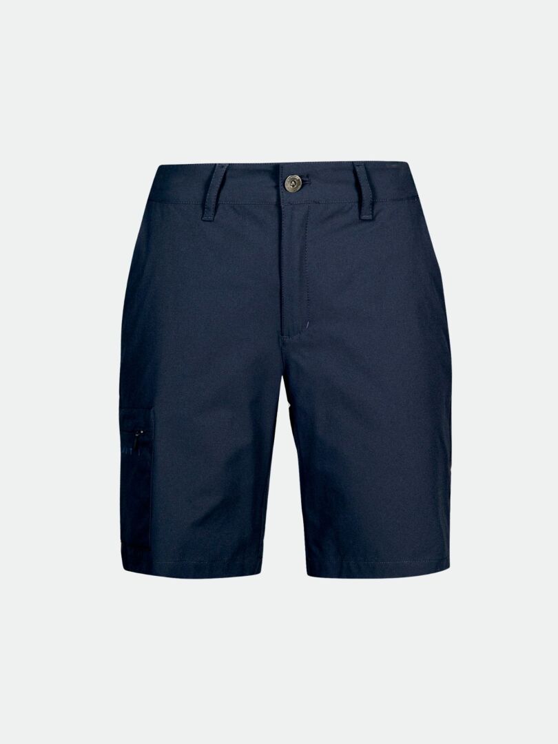 Halti Drive X-stretch Shorts Dam Plus i marinblå, knälånga med bälteshällor, sidoficka och dragkedja.