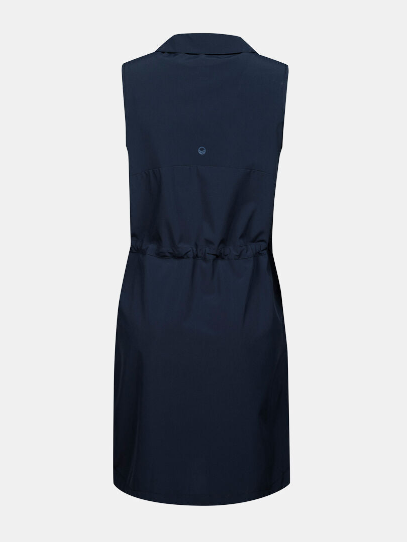 Baksidan av Halti Chipper X-stretch Klänning Dam i mörkblått med justerbar midja och snabbtorkande material.