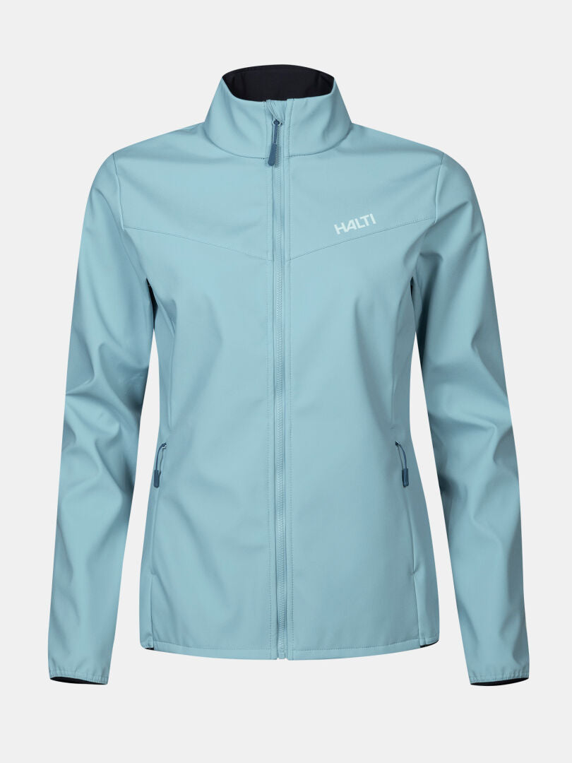 Halti Wedge Softshell Jacka Dam, ljusblå, långa ärmar, fickor med dragkedja, HALTI-logotyp på vänster bröst.