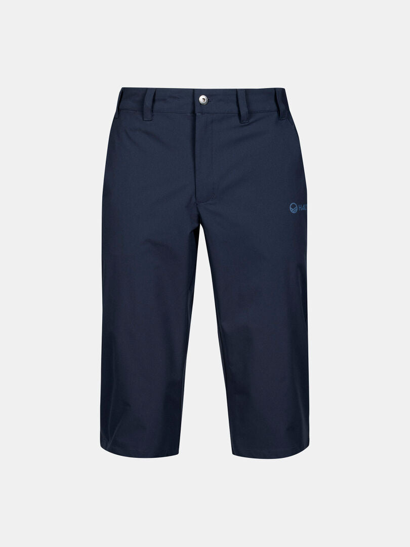 Halti Drive X-stretch Capribyxor Herr: marinblå, UPF 50+, bälteshällor, knappknäppning, diskret branding på vänster lår.