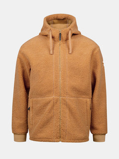Halti Lykky Fleecejacka Herr: Tan hoodie med huva, dragkedja, fickor, tillverkad av återvunnen polyester.
