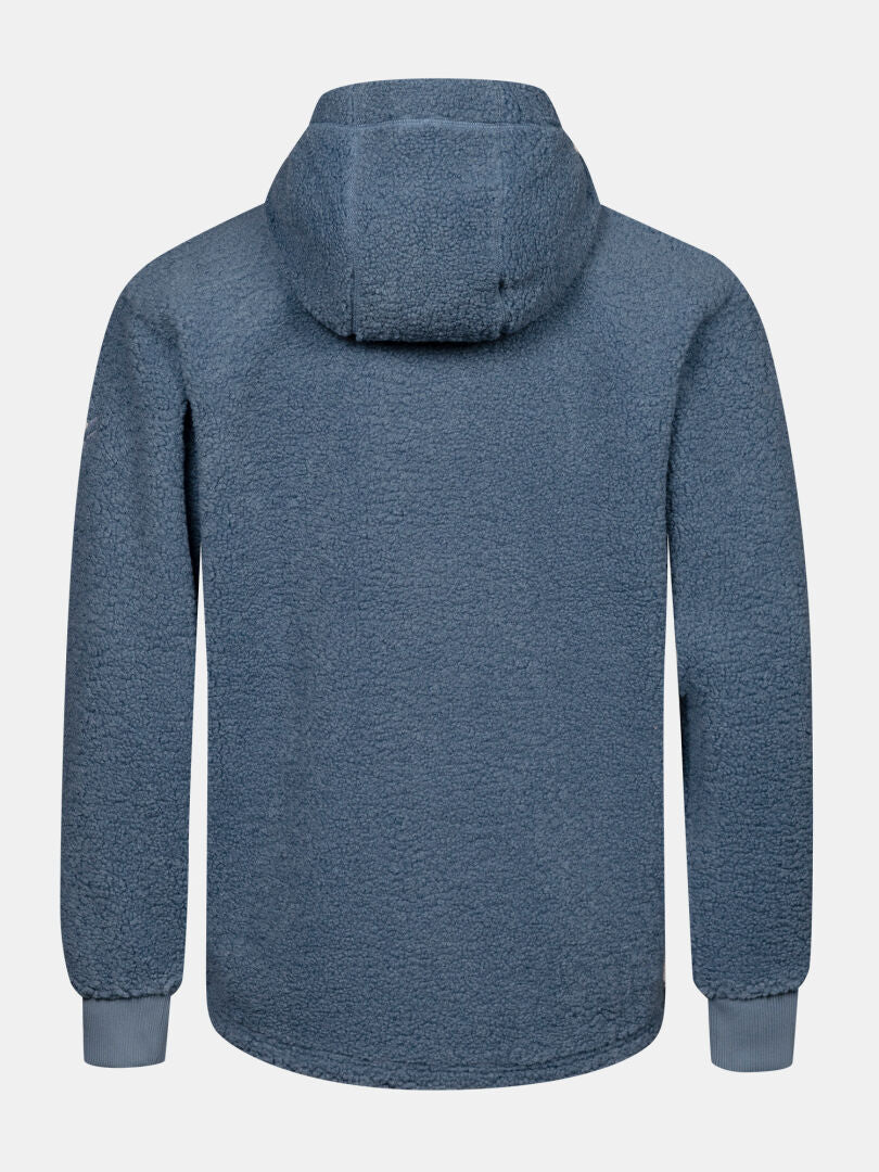 Halti Lykky Fleece Jacka Herr i blått, med teddytextur och ribbade ärmslut, visas här bakifrån utan logotyp.