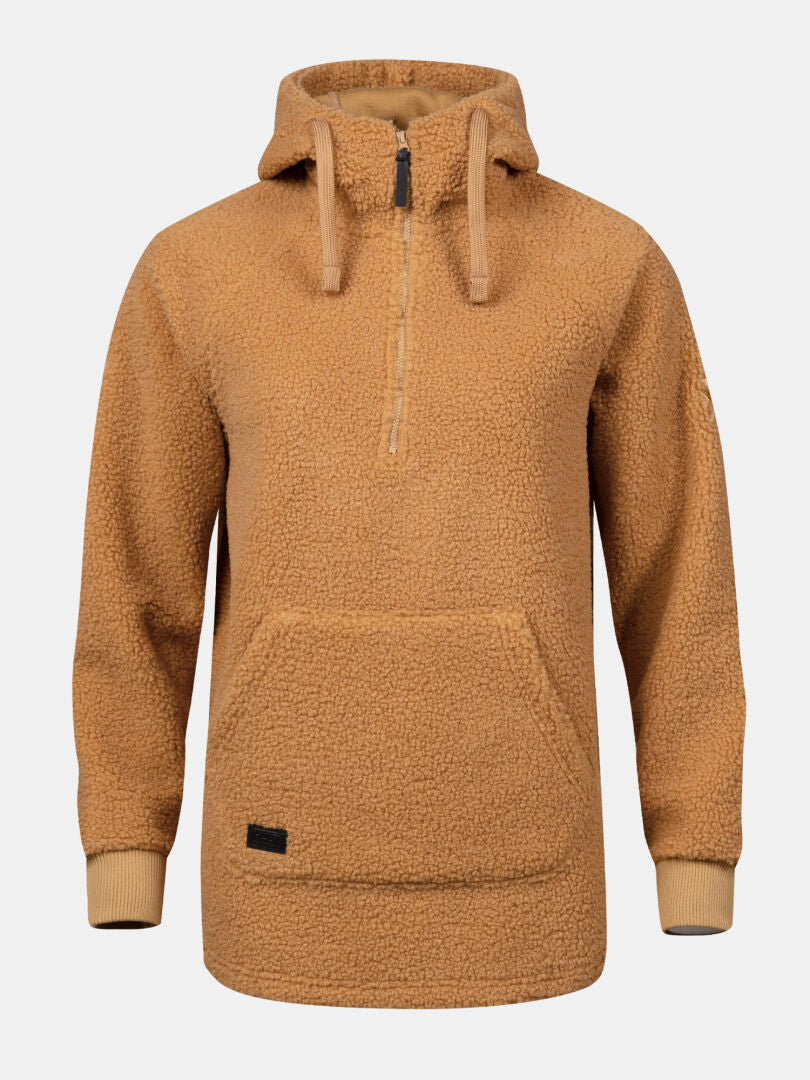 Halti Lykky Fleecetröjä Dam: huvtröja i teddyfleece med halv dragkedja, känguruficka och återvunnen polyester.