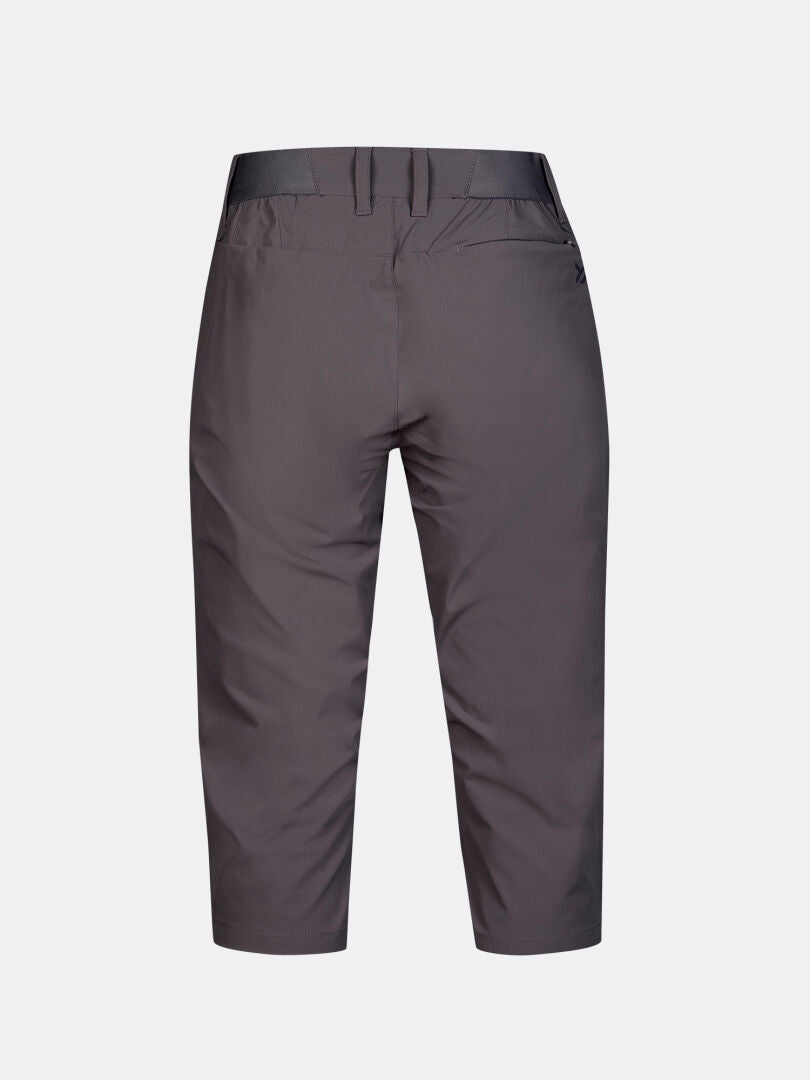 Halti Drive X-stretch Capribyxor Dam Plus i mörkgrått, visad bakifrån med bälteshällor och platt midjeband.