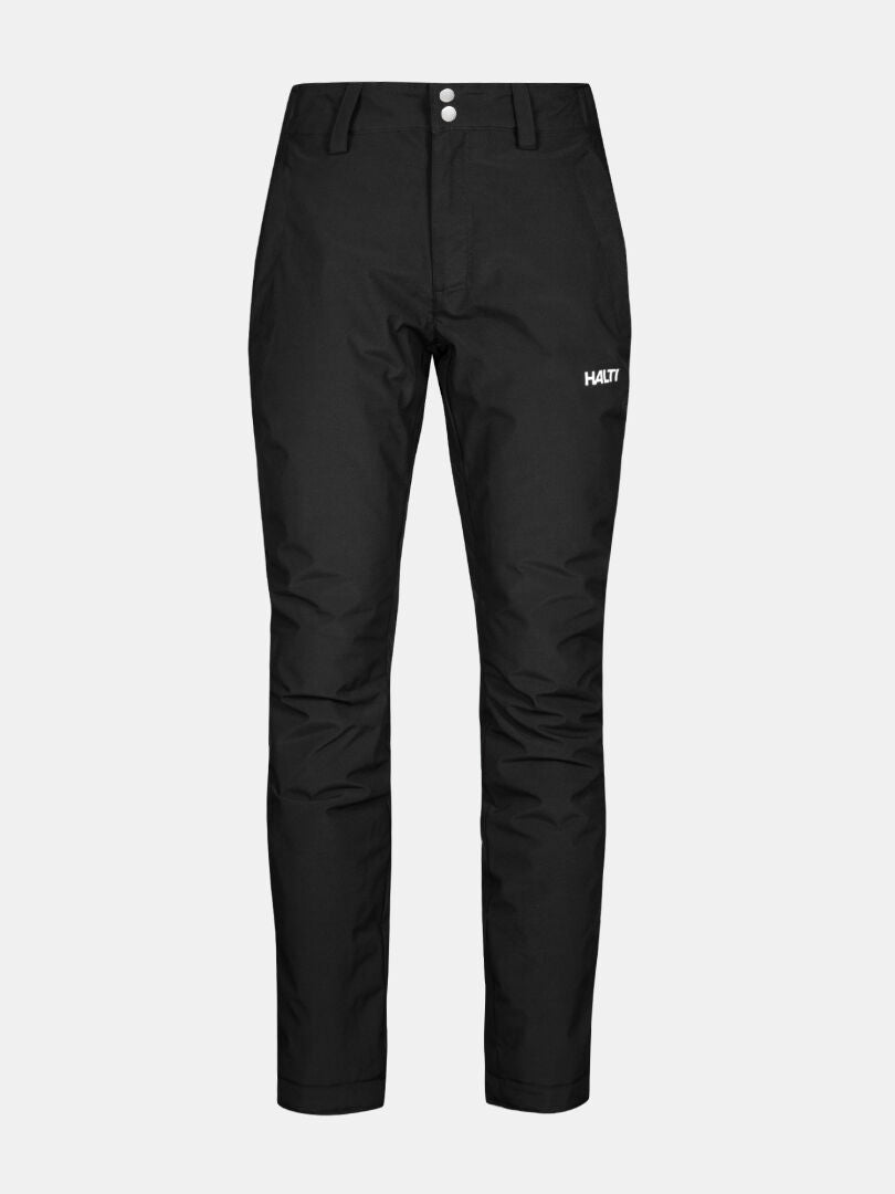 Halti Routa Short Vinterbyxor Dam Plus: svart, raka ben, plus size med två knappar fram, gylf med dragkedja och vit logo.