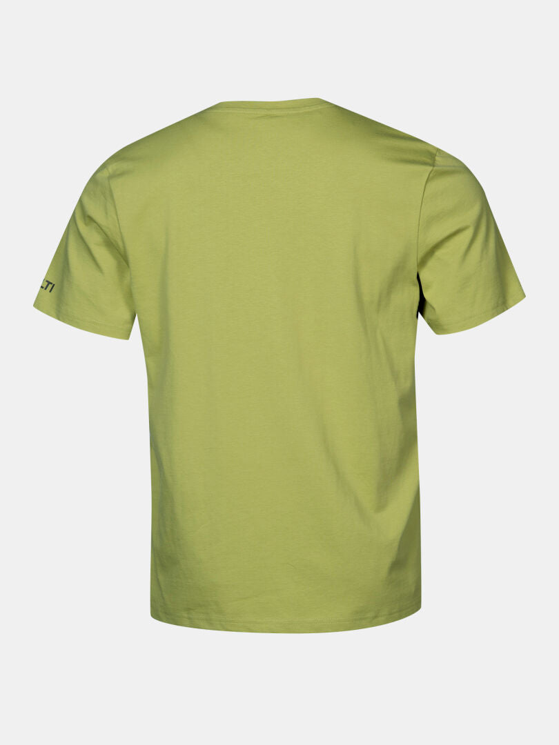 Halti Matka II herr t-shirt i ljusgrön ekologisk bomull, bakifrån mot en vit bakgrund.