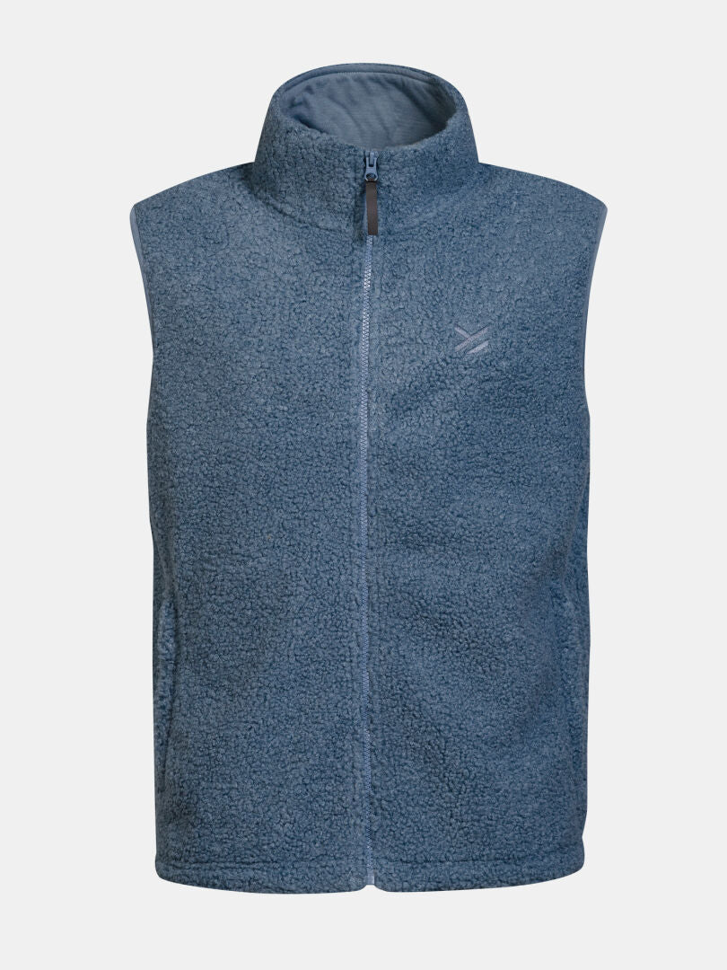 Halti Lykky Fleece-väst, unisex: blå, hög krage, dragkedja, struktur – tillverkad av återvunnen polyester.