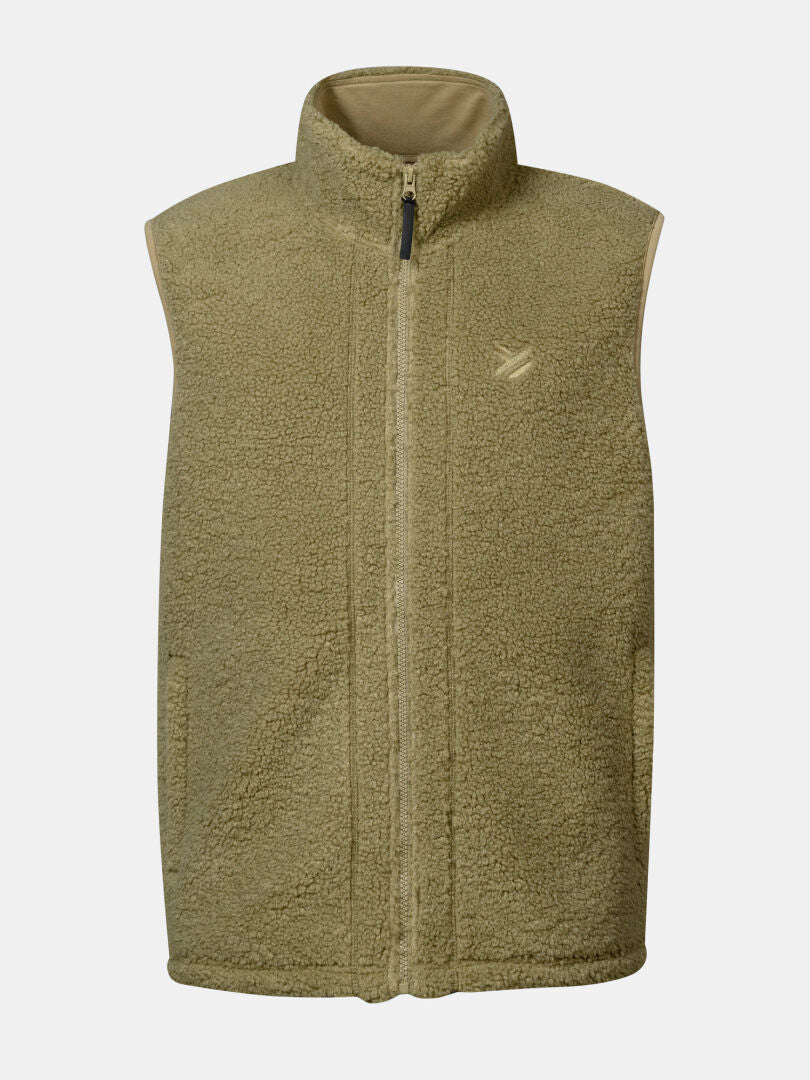 Halti Lykky Fleece Väst Unisex i färgen tan med dragkedja fram, hög krage och fickor, tillverkad av återvunnen polyester.