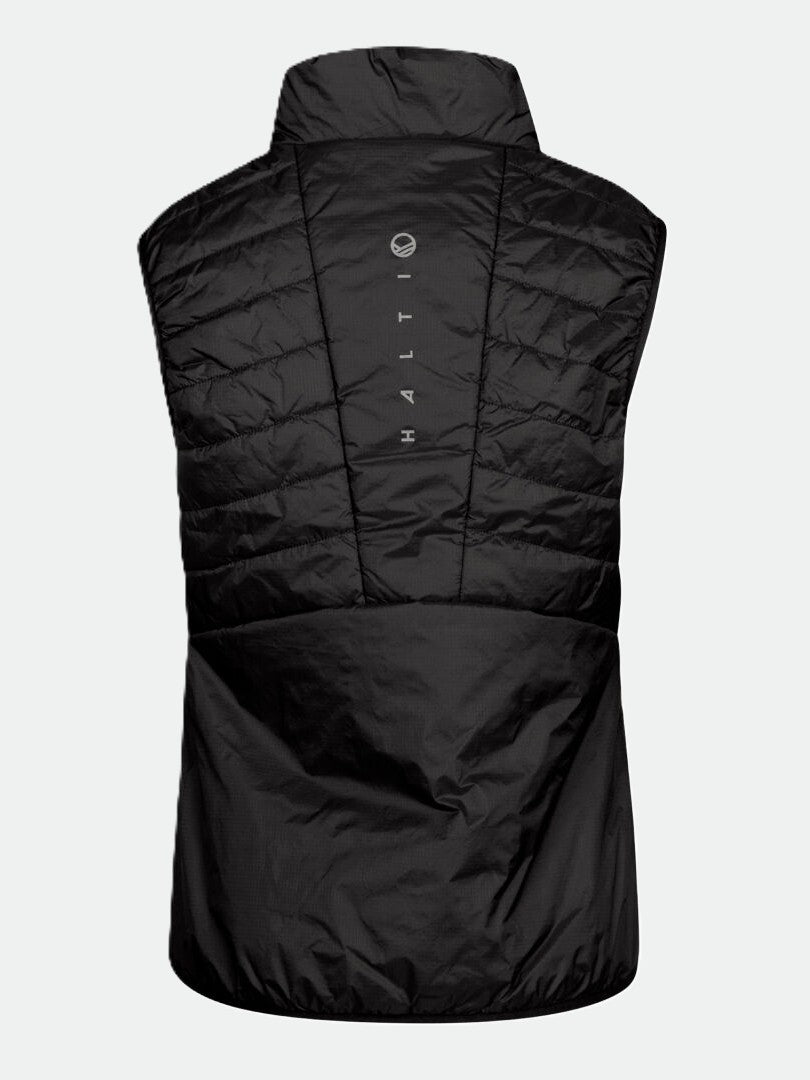 Heatix Väst Dam by Halti, här bakifrån, i svart återvunnen ripstop-nylon med en liten vertikal logotyp.