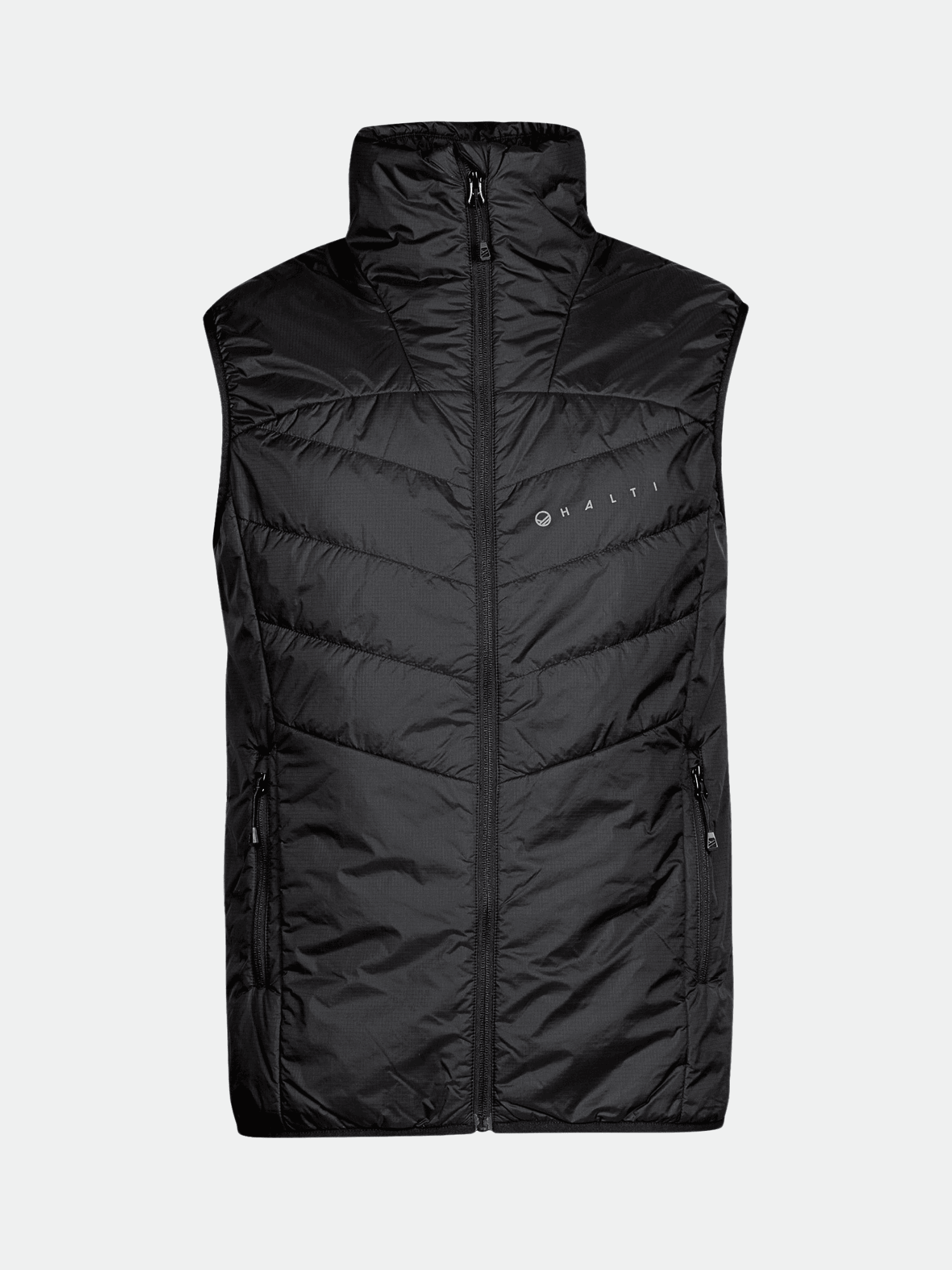 Halti Heatix Väst Herr: svart quiltad väst med Primaloft Silver, dragkedja fram och två fickor med dragkedja.