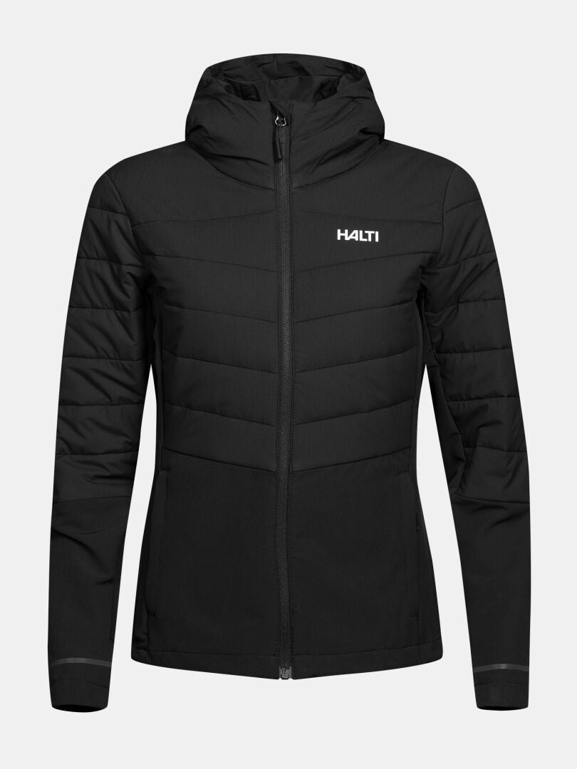 Halti Valimo Hybrid Insulation Jacka Dam med dragkedja framtill, logotyp och quiltad yta – perfekt för friluftslivsäventyr.