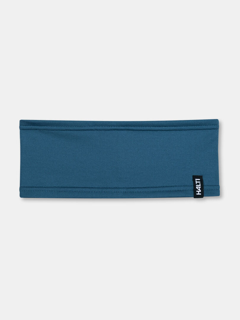 Halti Loiva Pannband är ett blå Active Dry Jersey-pannband med en svartvit logotagg på höger sida.