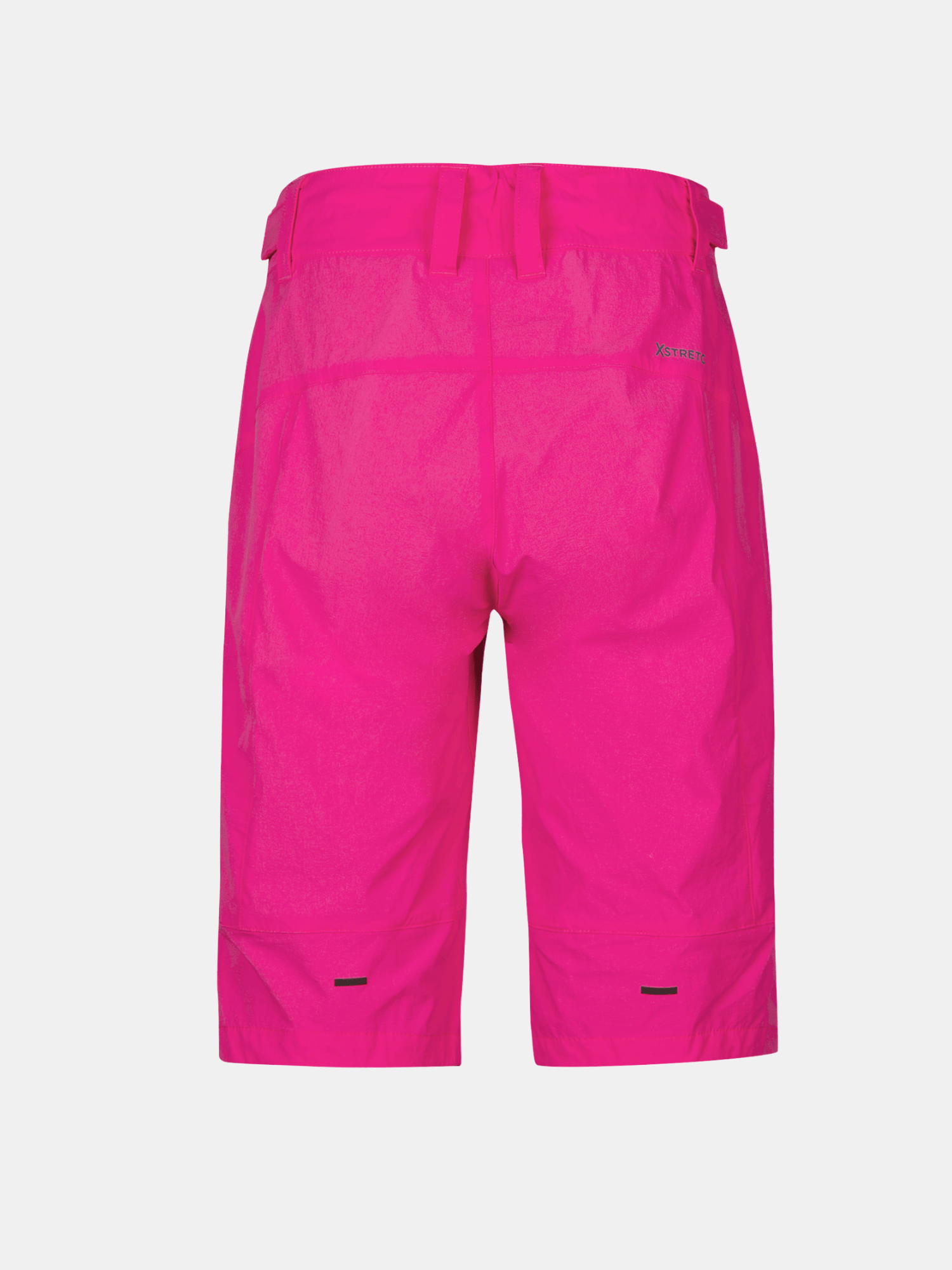 Halti Tracks Dam X-stretch shorts i klarrosa, knälånga, sedda bakifrån med bälteshällor och logotyp på höger sida.