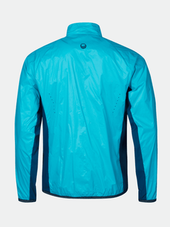 Halti Control Herr Windbreaker Jacka är en blå multisportjacka med mörkblå sidor och en liten logotyp nära kragen.
