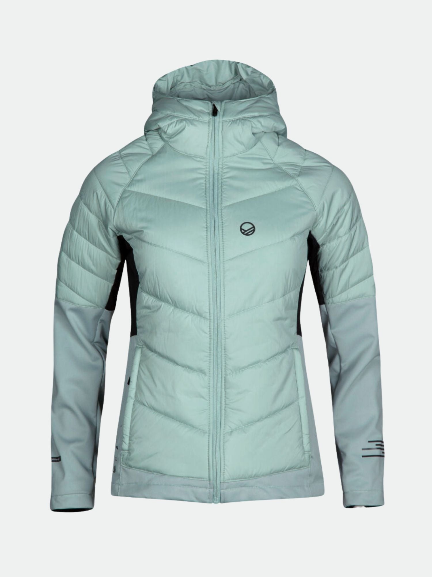 Halti Hanki Längdskidjacka Dam, ljusblå med huva, dragkedja fram, sidofickor och en liten logotyp på bröstet.