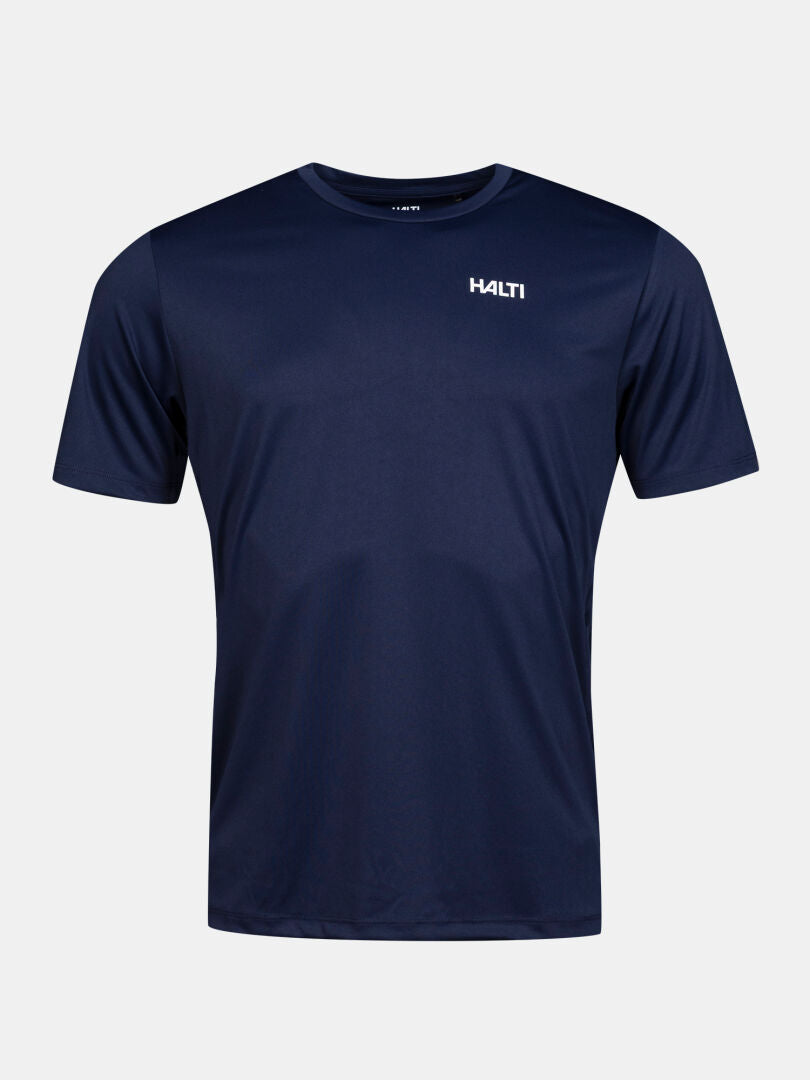 Salves T-skjorta Herr från Halti är en enfärgad mörkblå herr-T-shirt med en vit logotyp på vänster bröst.