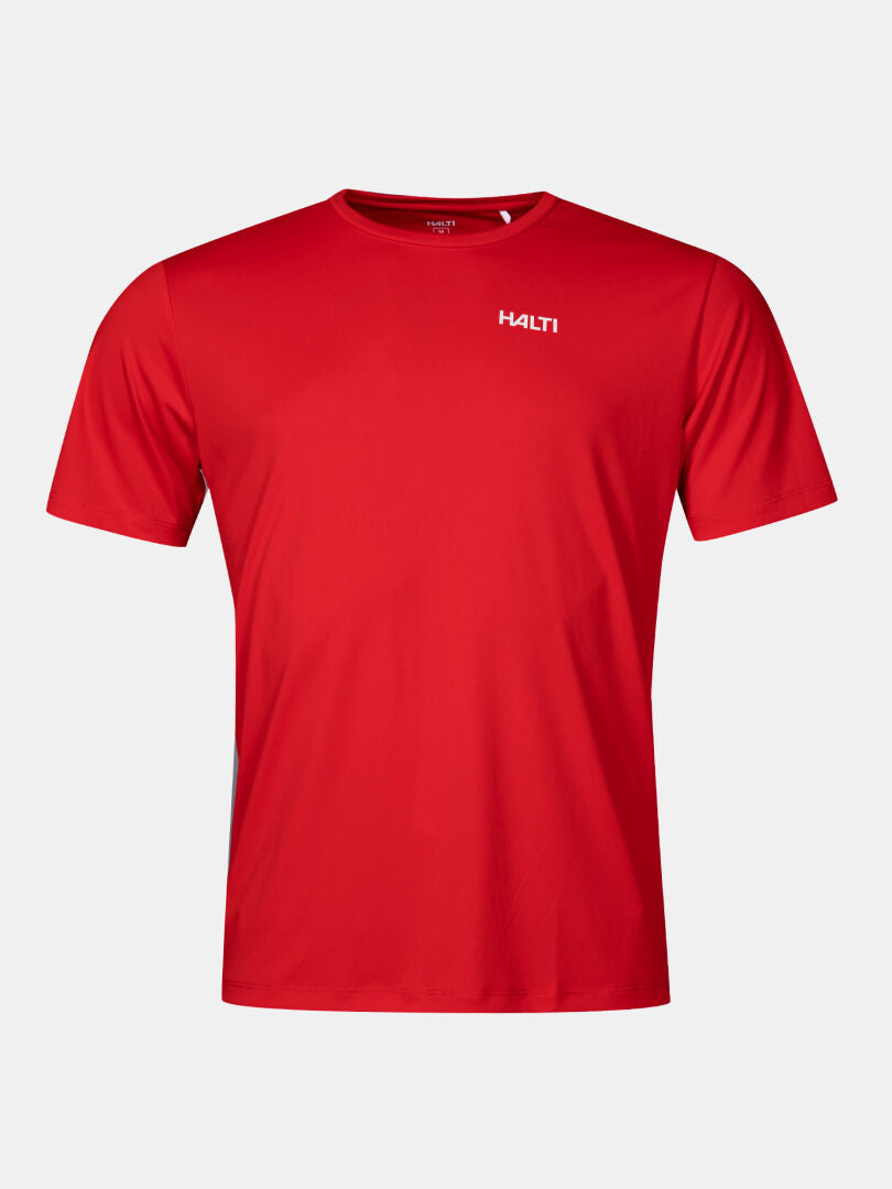 En enfärgad röd Salves T-skjorta Herr från Halti med rund halsringning, liten vit logotyp - perfekt för utomhusaktiviteter.