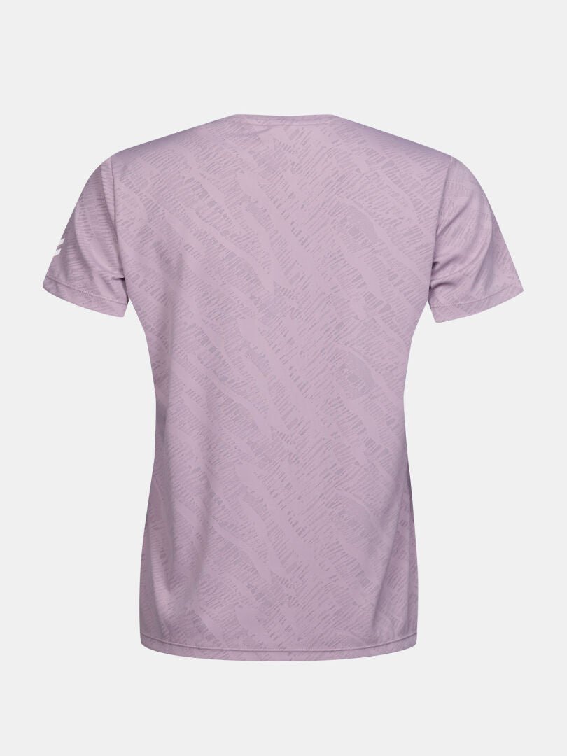 Halti Oulanka T-skjorta Dam i ljuslila har ett subtilt strukturerat mönster, sett bakifrån.