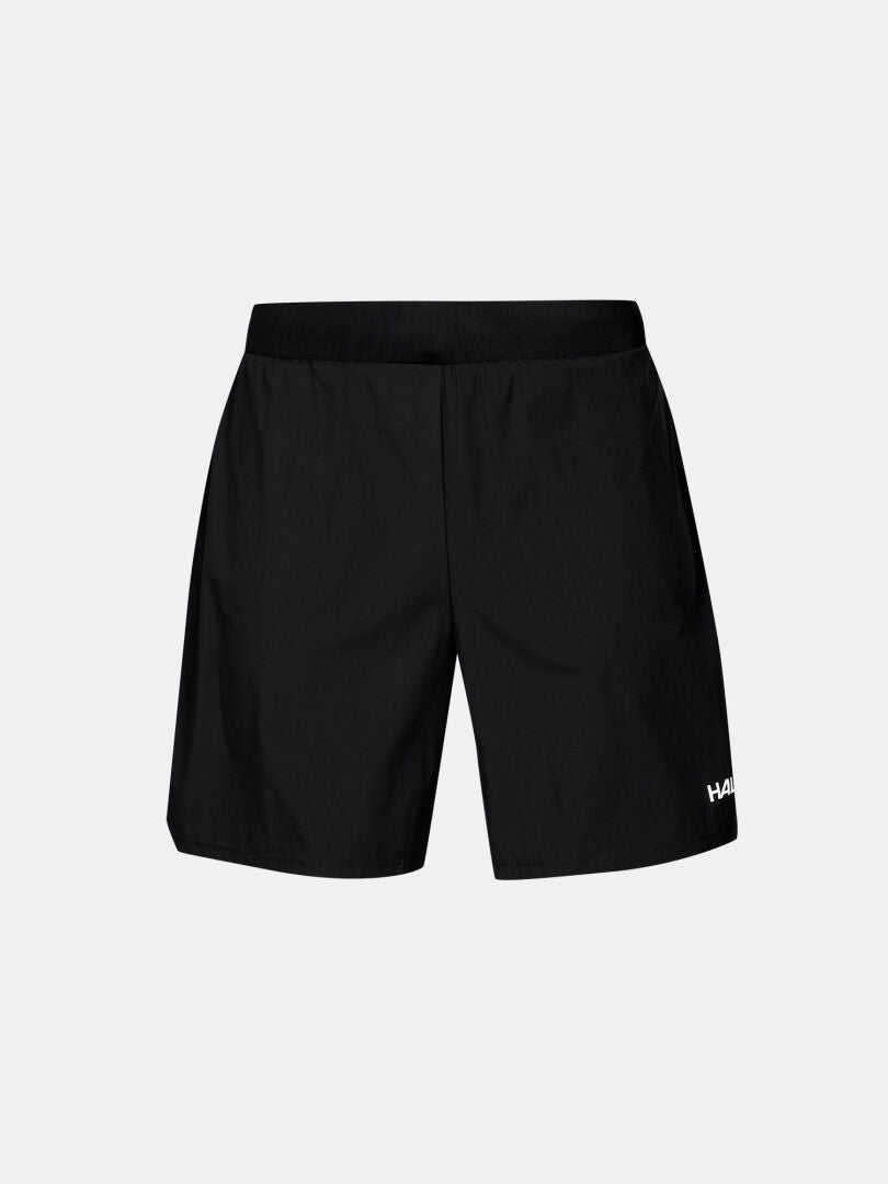 Halti Uurto Shorts Herr, svart, elastisk midjeresår och fukttransporterande material, på vit bakgrund.