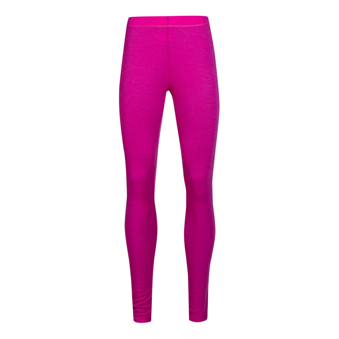 Halti Neva Merinoull Underställsset Dam: ljusrosa, hellånga leggings i merinoull, framifrån mot vit bakgrund.