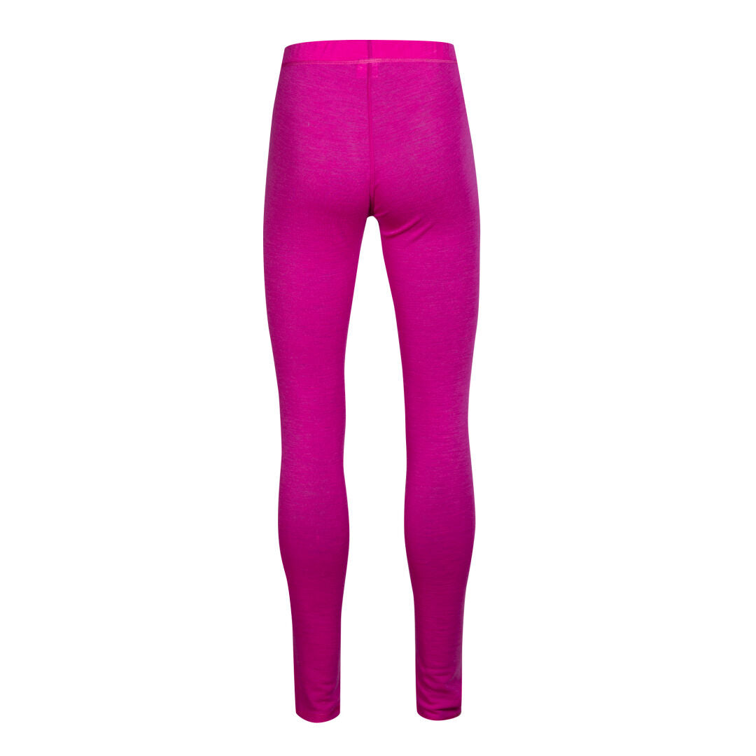 Bakifrån Halti Neva Merinoull Underställsset Dam, ljusrosa leggings i merinoullblandning på vit bakgrund.