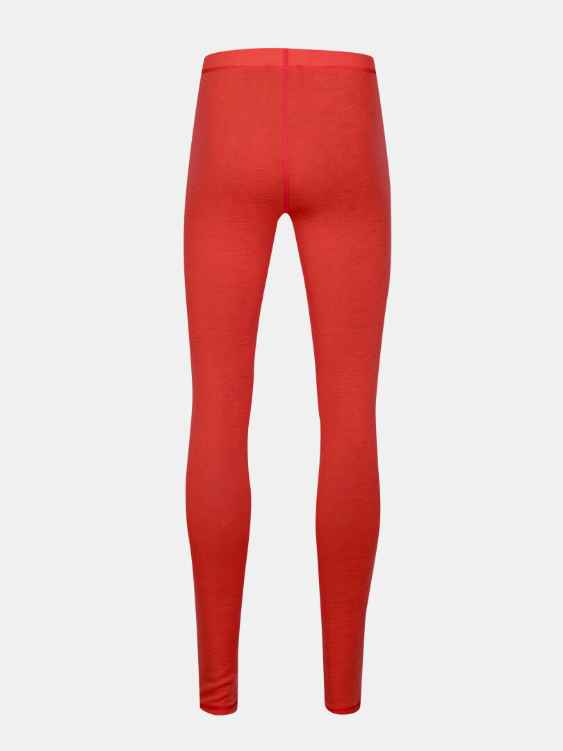 Halti Neva Merinoull Underställsset Damröda leggings i merinoullblandning, hellängd, bakifrån mot vit bakgrund.