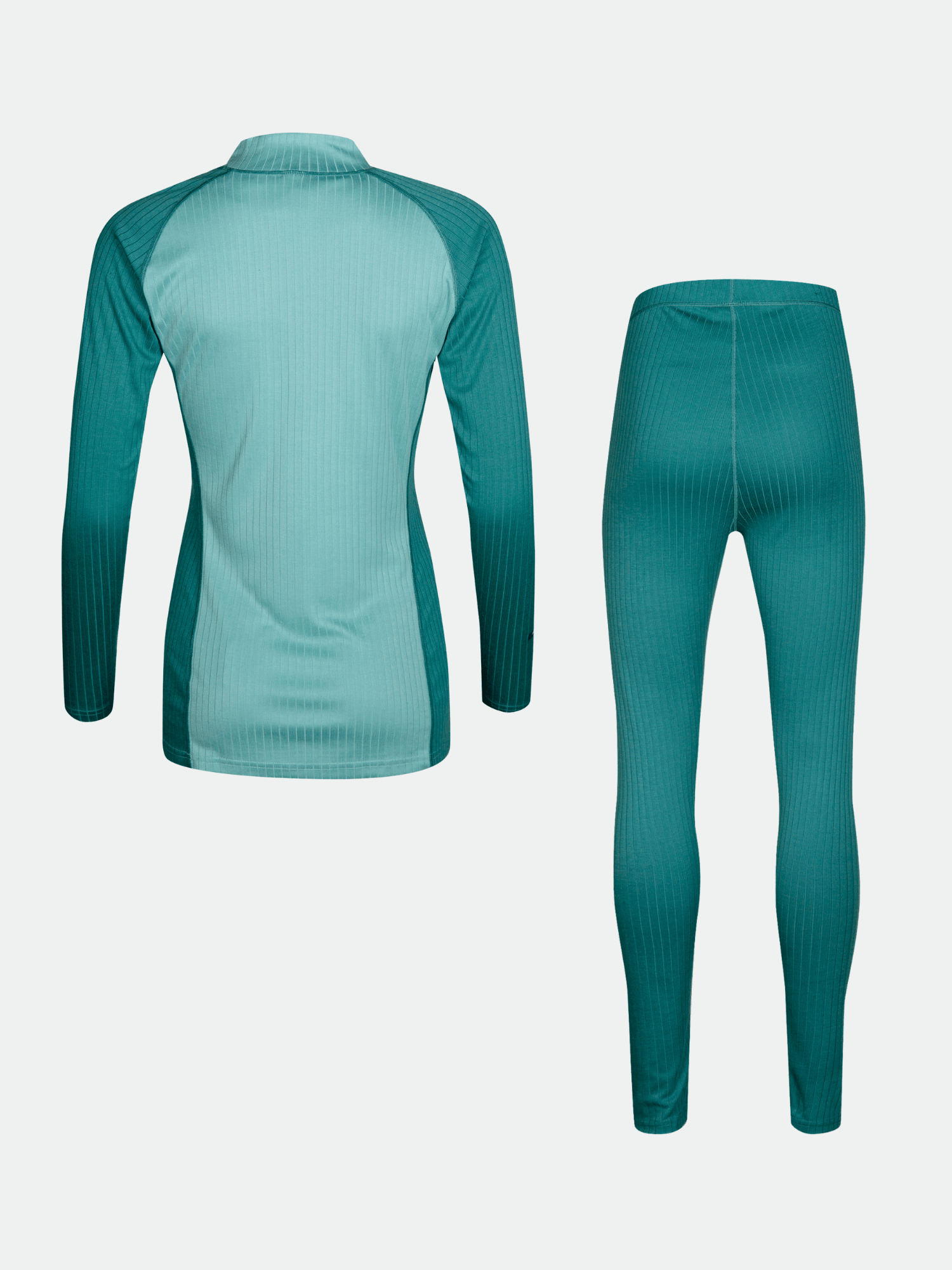 Dual Underställ Set Dam från Halti i aqua och teal återvunnen polyester, långärmad, bilden bakifrån.