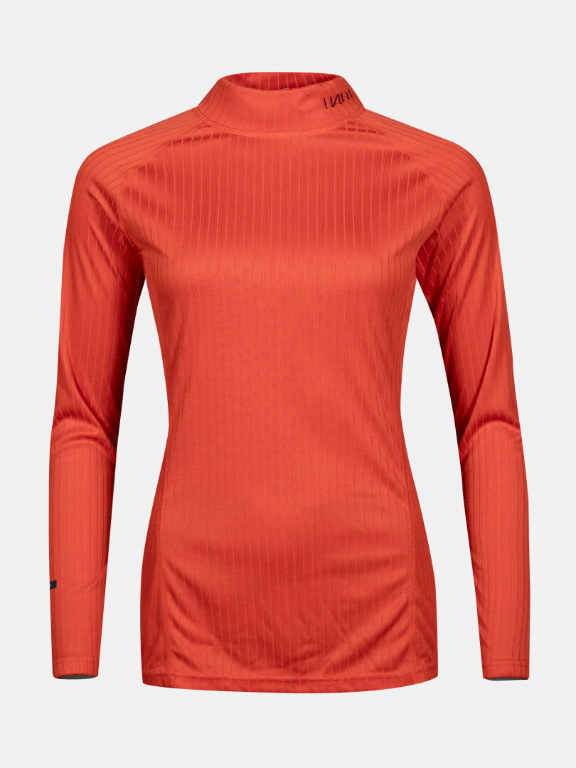 Halti Dual Underställ Set Dam: långärmat, höghalsat orange underställ i återvunnen polyester, perfekt för friluftsliv.