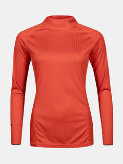 Halti Dual Underställ Set Dam: långärmat, höghalsat orange underställ i återvunnen polyester, perfekt för friluftsliv.