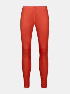 Halti Dual Underställ Set Dam: ljusröda, hellånga ribbade leggings med resår i midjan på vit bakgrund.