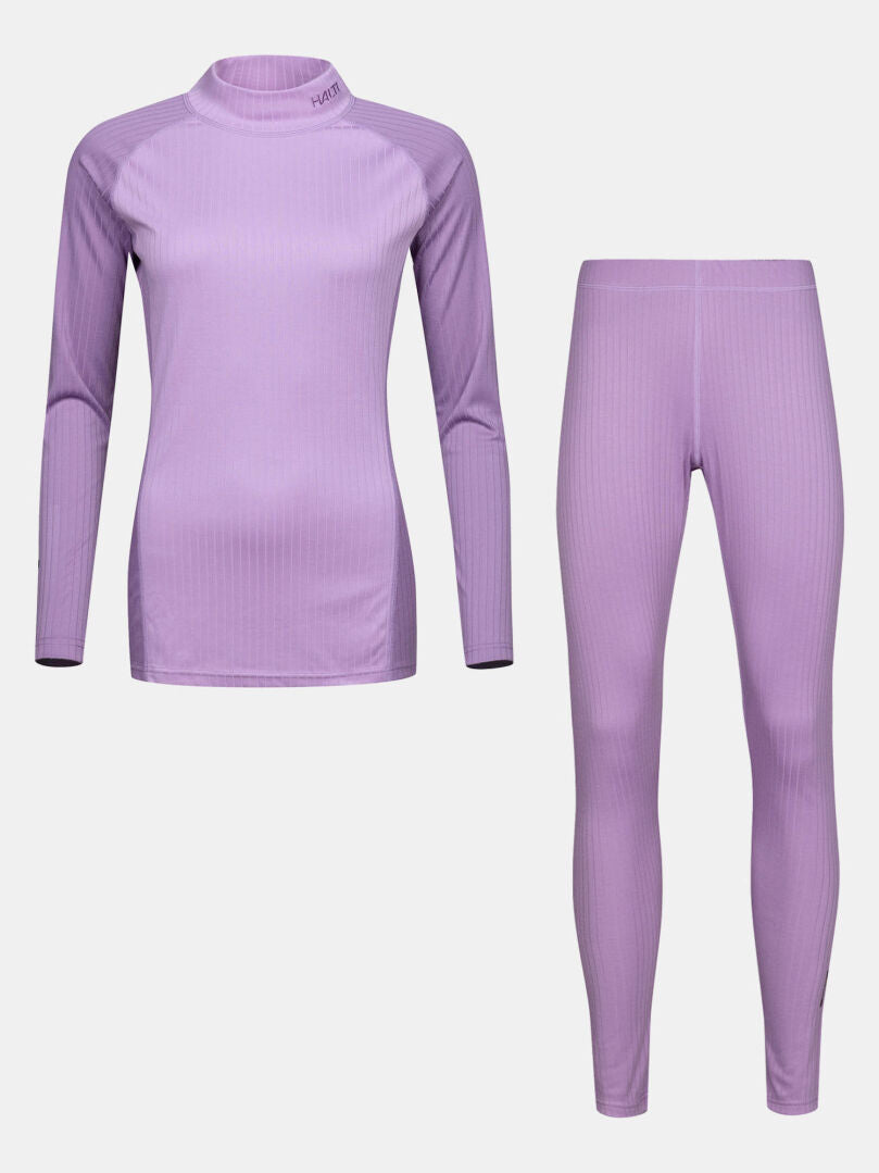 Halti Dual Underställsset för dam: lavendelfärgad långärmad tröja och leggings i återvunnen polyester.