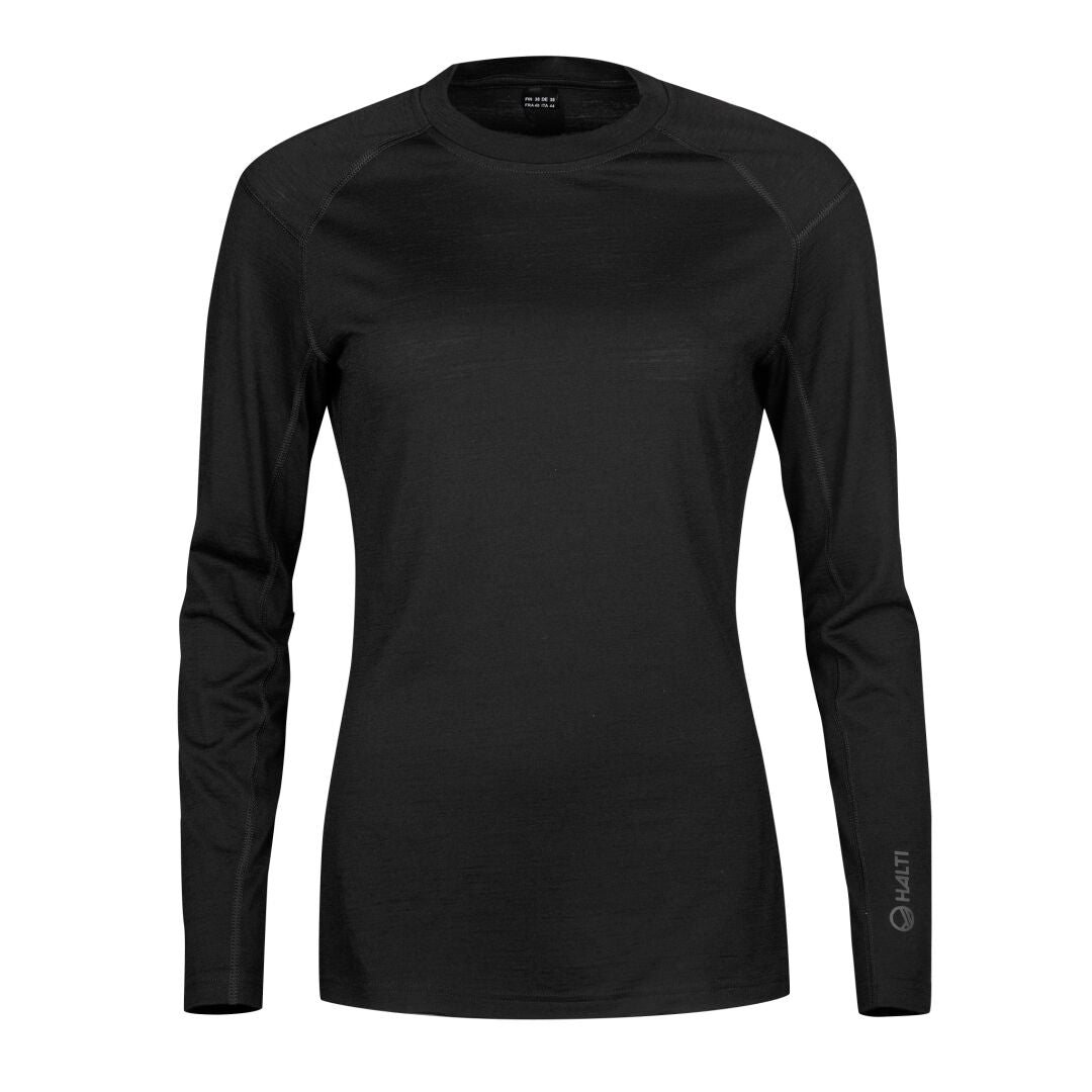 Halti Pihka II merinoull underställströja dam, svart, slim fit, mulesingfri merinoull, långärmad.