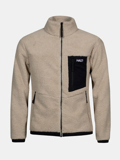 Halti Lumista Polar fleecejacka herr, beige med svart dragkedja, vindtät och perfekt för vandring.