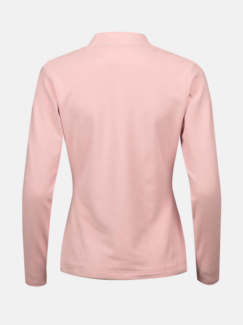 Baksida av Halti Trone Fleece Tröja Dam i ljusrosa, perfekt som värmande mellanlager för en aktiv livsstil.