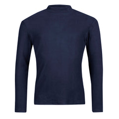 Halti Trone Fleece Tröja Herr: en enfärgad marinblå mock neck fleece för en aktiv livsstil, på vit bakgrund.