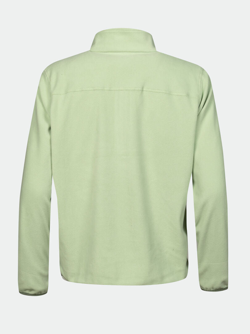 Halti Ossia Fleece Tröja Dam i ljusgrön, långärmad, dragkedjefickor; bakifrån på vit bakgrund.