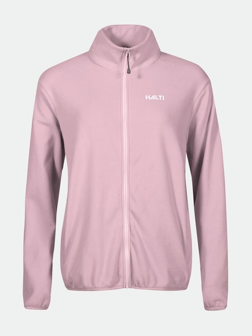 Ljusrosa Rockmoon Fleecejacka Dam från Halti, zip-up i stretchfleece med hög krage och logotyp på bröstet.