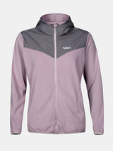 Halti Rockmoon Fleecehoodie Dam: ljuslila med grå huva/axlar, dragkedja fram, logo på vänster bröst.