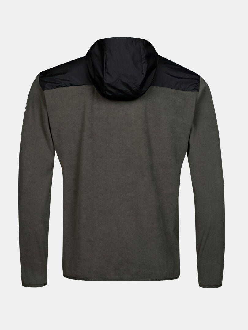 Halti Rockmoon fleecehoodie för herrar, grå med svarta axelpaneler, visas bakifrån mot en enkel bakgrund.