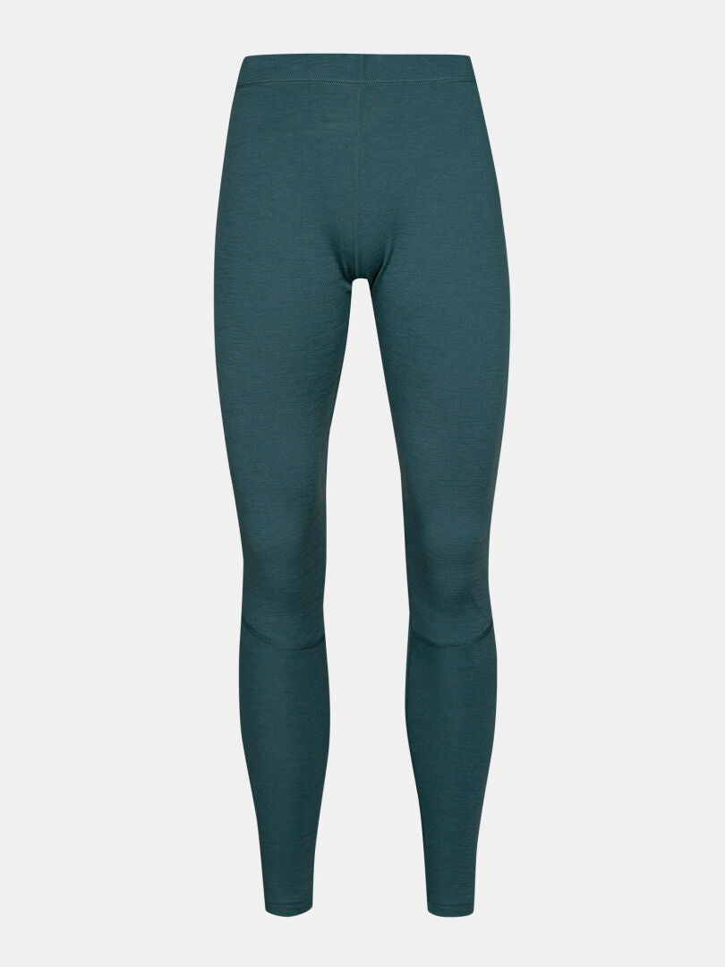 Halti Hossa II Merino-undertröja för damer, mörk blågrön, mjuk ull, helångt baslager för friluftsliv, framifrån.