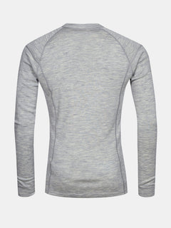 Den långärmade Halti Hossa II Merino Underställ Set Herr-skjortan i ljusgrått, bakifrån mot en vit bakgrund.