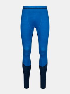 Halti Hossa II Merino underställ set herr i blått med mörkare underben, visas mot en enfärgad ljus bakgrund.