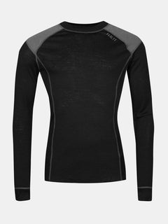 Halti Hossa II Merino Underställ Set Herr i svart, med grå axlar, visad bakifrån mot en vit bakgrund.