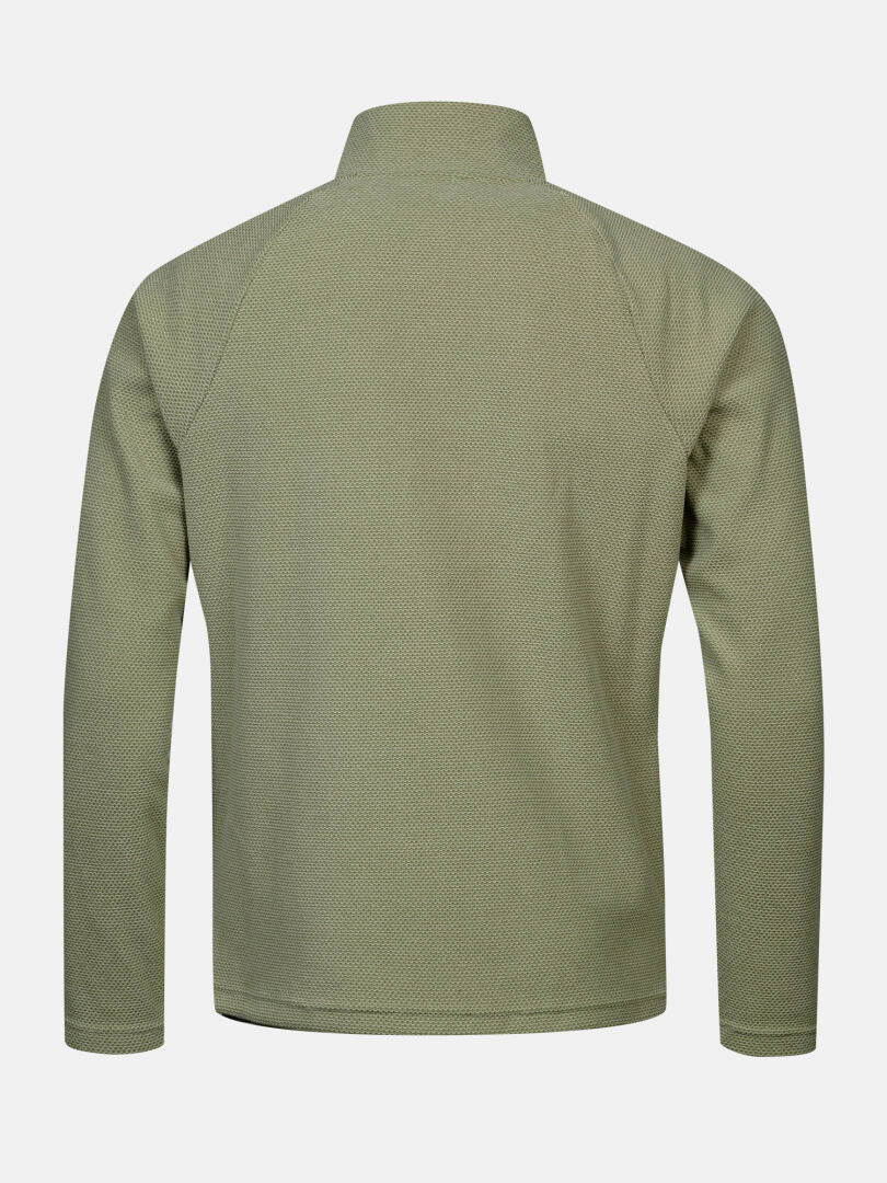 Baksidan av Halti Suomis Hybrid Mellanlager Herr med Microtherm Dynamic-isolering och vindskyddande paneler, vit bakgrund.