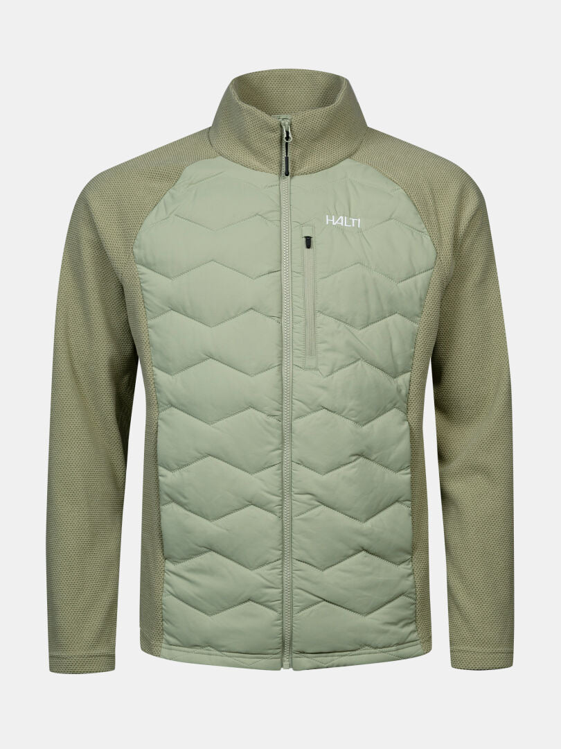 Suomis Hybrid Mellanlager Herr från Halti: ljusgrön, hel dragkedja, bröstficka, logotyp, Microtherm Dynamic för värme.