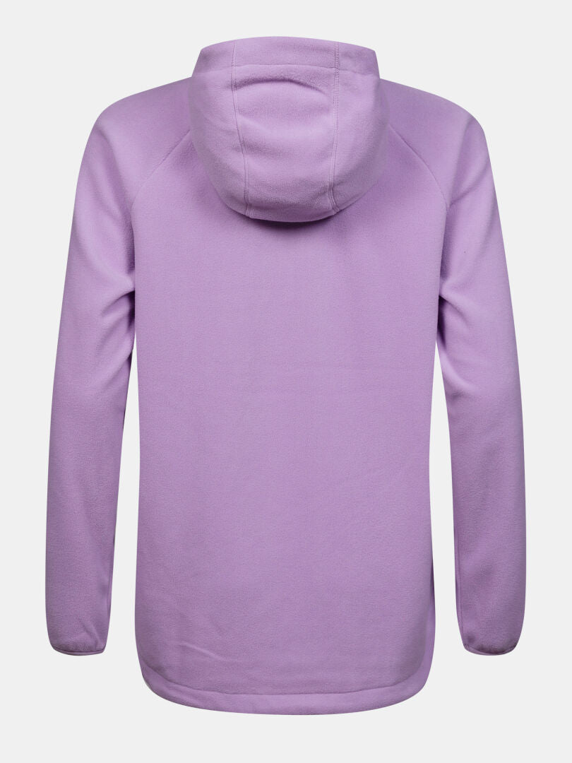 Baksidan av Halti Susanne Fleece Hoodie Dam Plus, ljuslila, långärmad, mot vit bakgrund.