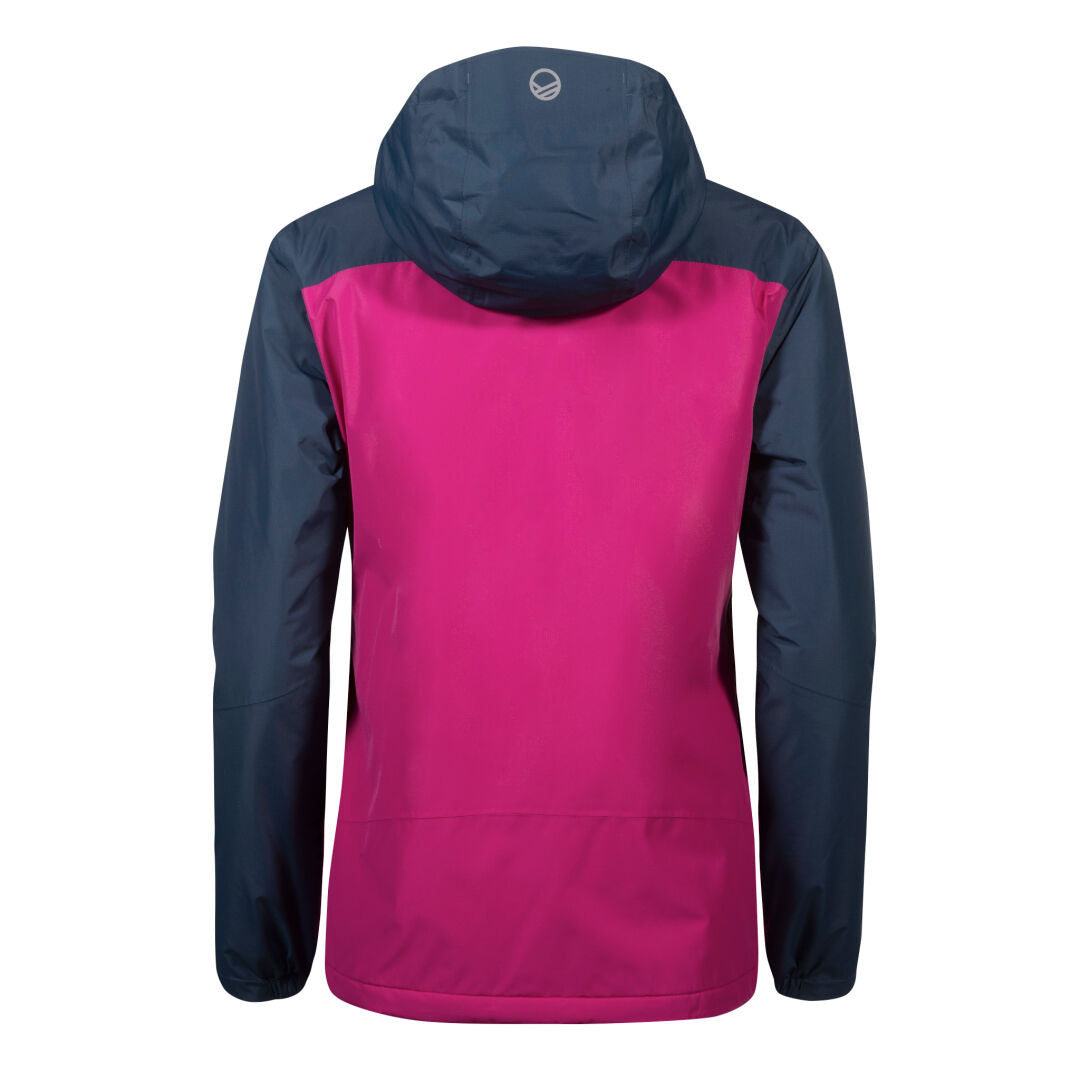 Halti Fort Plus Dam Warm Skaljacka: marin huva/ärmar, ljusrosa rygg, återvunnen polyester, vy bakifrån visas.