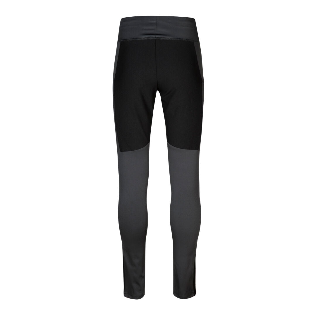 Bakifrån av Halti Hiker Dam Tights: svart/mörkgrå, färgblock, hög midja – perfekt för camping och vandring.