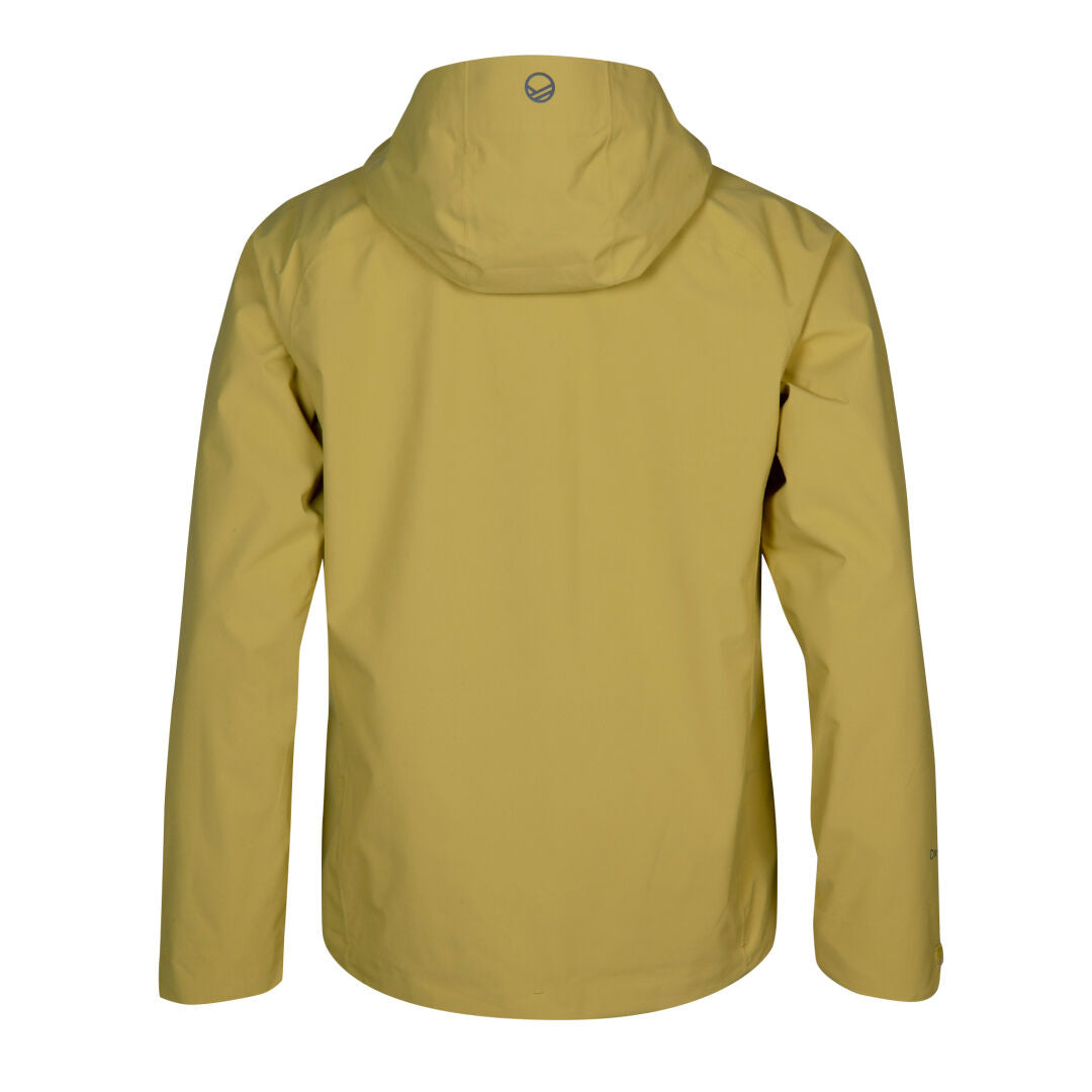 Halti Aro Herr DrymaxX Skaljacka i gult, tillverkad av återvunnen polyester, visas bakifrån.