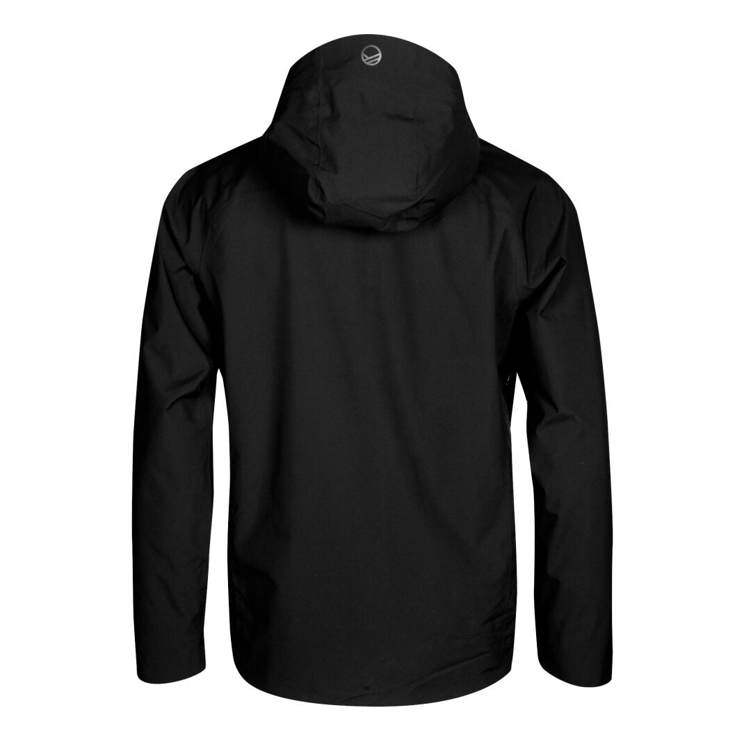 Halti Aro Herr DrymaxX Skaljacka, svart, återvunnen polyester, huva med logotyp och långa ärmar, bakifrån visad.